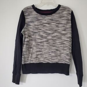 LOU And Grey Womens S Black White Textured Front Knit Sweatshirt Top Long Sleeve